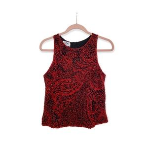 Andretta Donatello Silk Red and Black Beaded Top